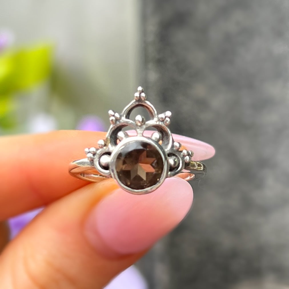 Smoky Topaz Sterling Silver Boho Ring | Size O