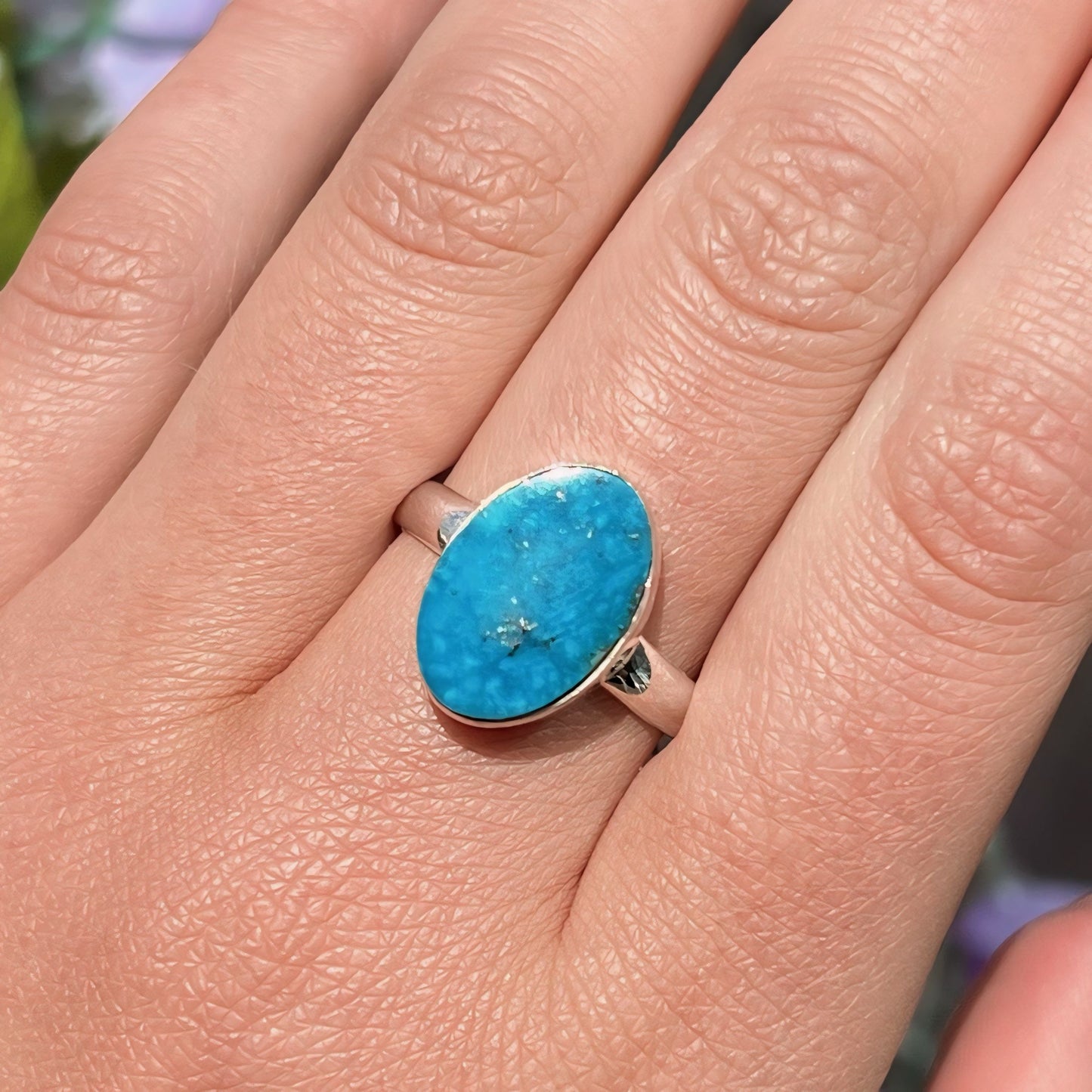 Sterling Silver Oval Turquoise Ring - Size U