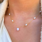 Pearl 9ct Gold Plated Chain Dainty Necklace