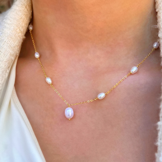 Dainty 9ct Gold Plated Pearl Chain Necklace