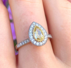 Rare Canary Lemon Yellow Diamond Pear Halo Platinum Ring | Size M