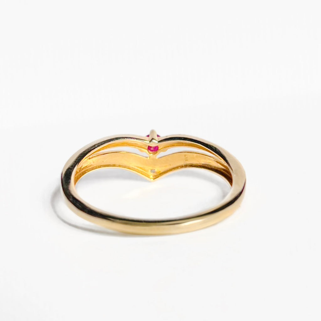Vintage Ruby 9ct Yellow Gold Wishbone Stacking Ring | Size P