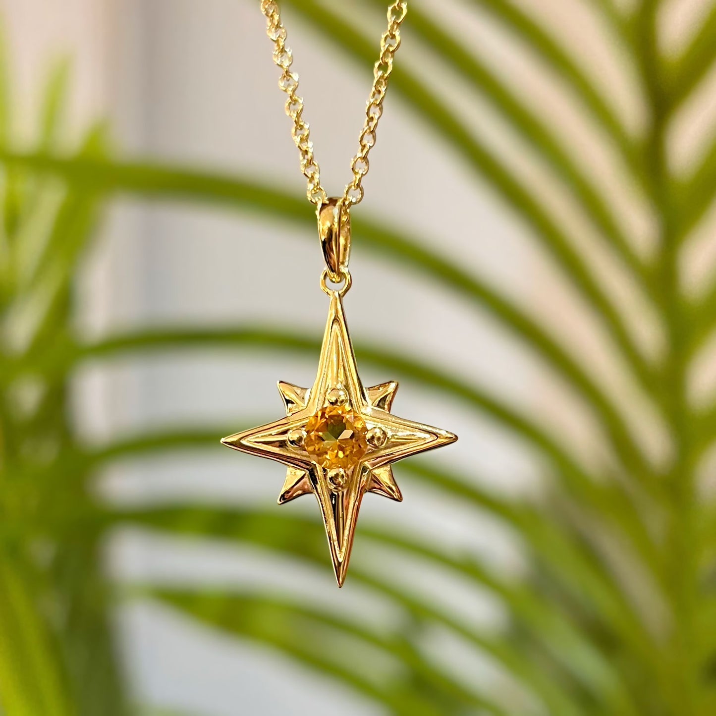 Celestial Gold-on-Silver Citrine Star Necklace