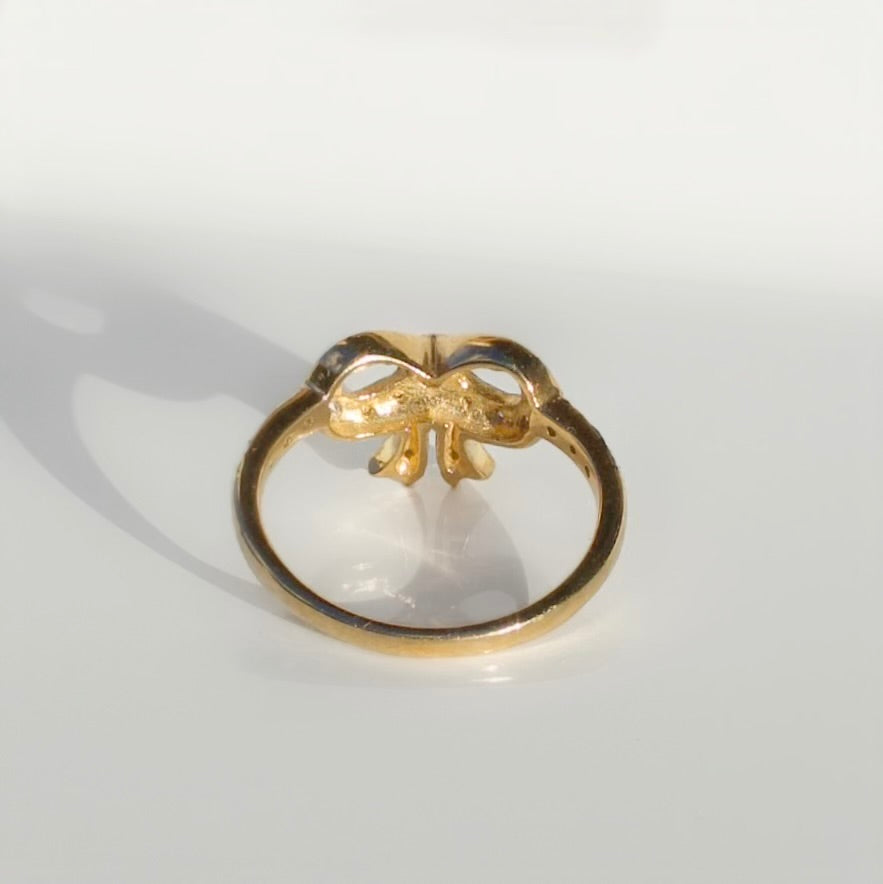 Diamond Ribbon/Bow 9ct Yellow Gold Ring | Size M ½