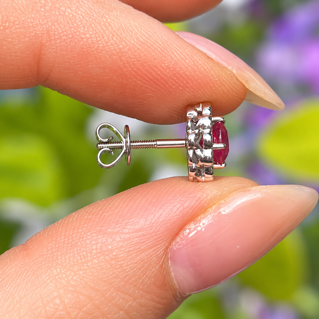 Ruby and Diamond 18ct White Gold Halo Stud Earrings