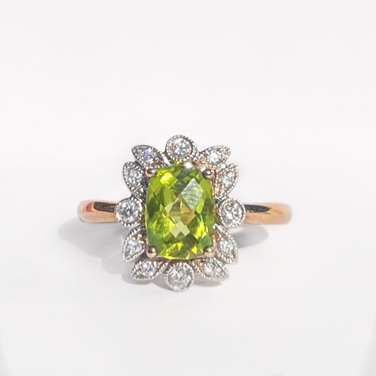 Nature Inspired 9ct Yellow Gold Peridot and Diamond Ring - Size N