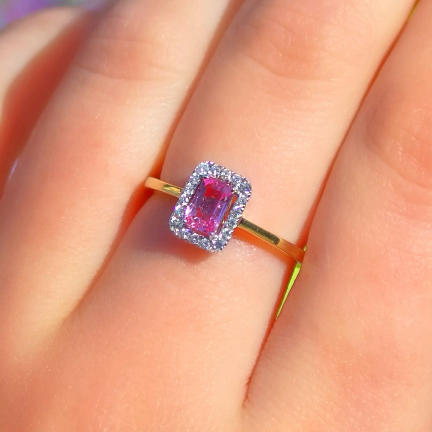 Glamorous 'Barbie' Ring - 18ct Yellow Gold Pink Sapphire and Diamond Ring Size N1/2