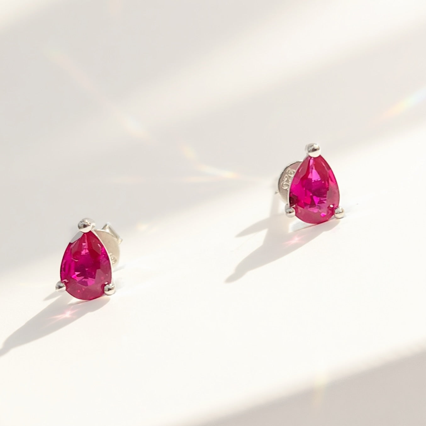 Sterling Silver Pear-Cut Lab-Grown Ruby Matching Necklace and Earring Set