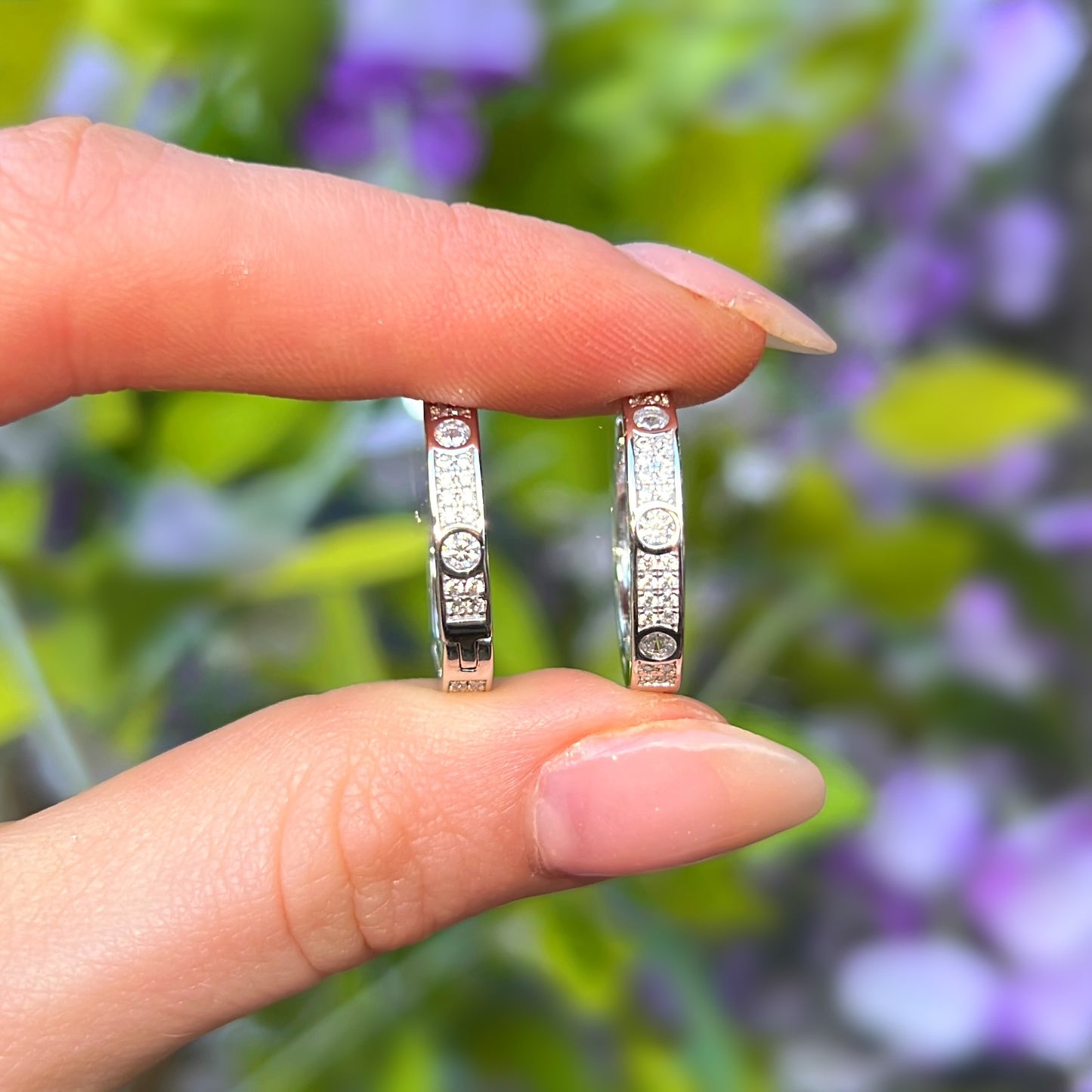 Sterling Silver Cubic Zirconia Hoop Huggie Earrings