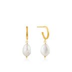 Mini Pearl 14ct Gold Plated Hoop Earrings | Ania Haie