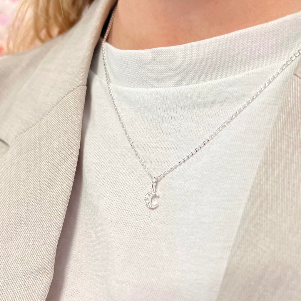 Cubic Zirconia Sterling Silver Moon Necklace