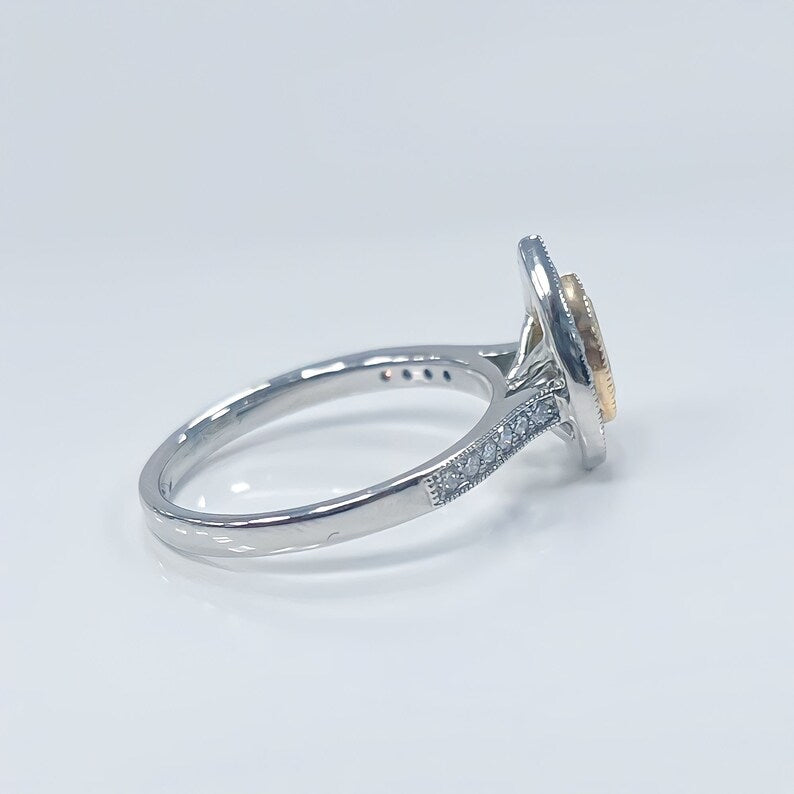 Rare Canary Lemon Yellow Diamond Pear Halo Platinum Ring | Size M