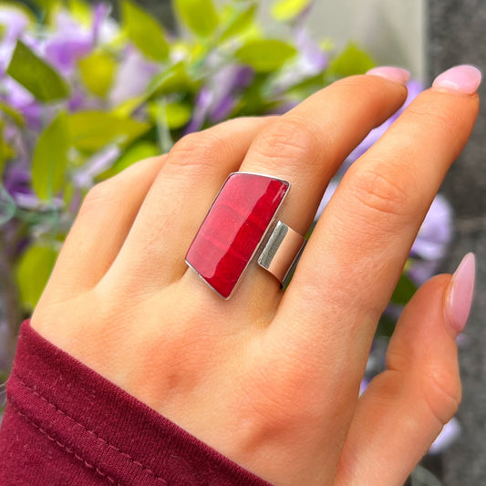 Chunky Sterling Silver Red Coral - Adjustable