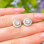 Moonstone and Diamond 9ct Gold Cluster Stud Earrings