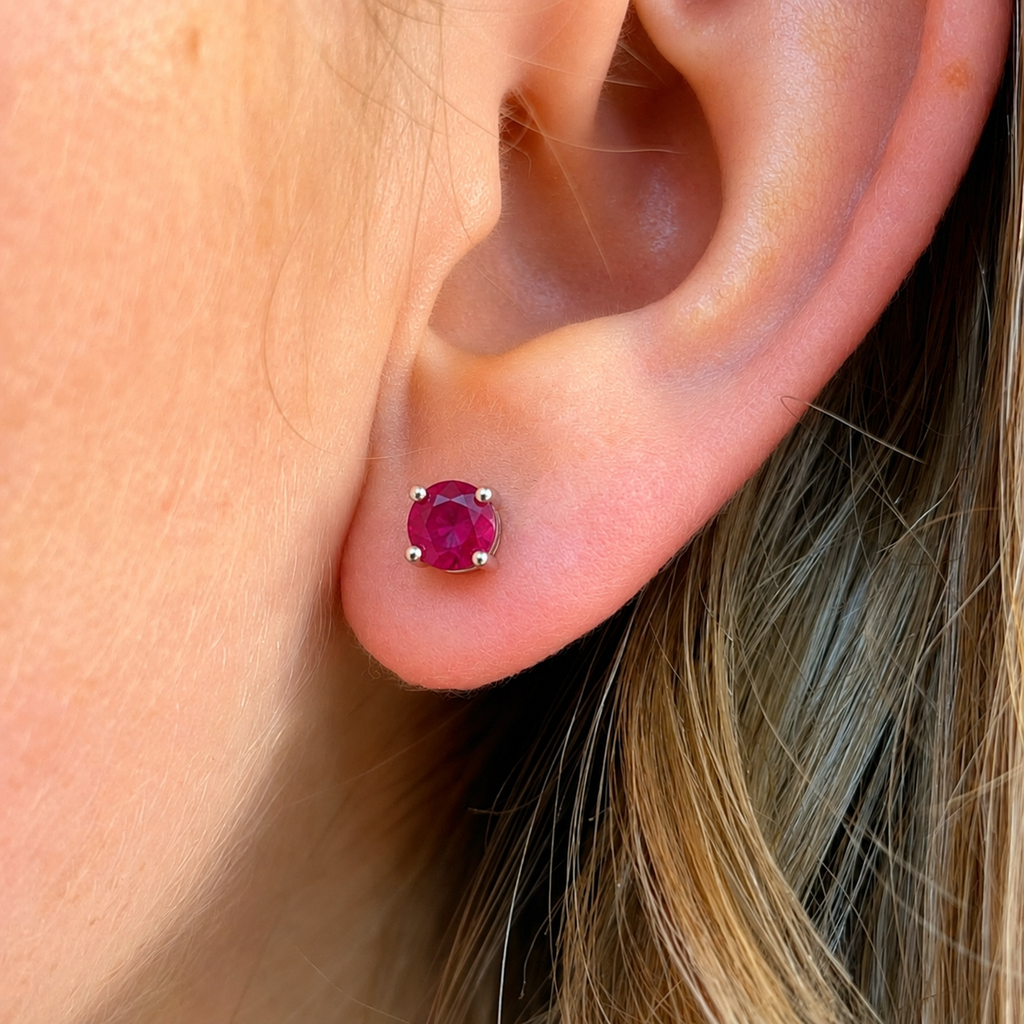 Round-Cut Lab-Grown Ruby Sterling Silver Matching Necklace and Earring Set