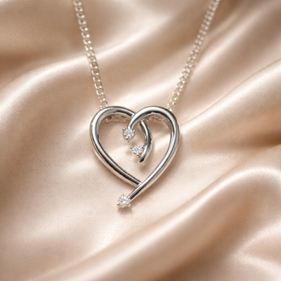 Cubic Zirconia Sterling Silver Swirling Heart Necklace