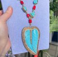 Red Coral & Turquoise 18ct Yellow Gold Plated Beaded Leaf Chunky Necklace