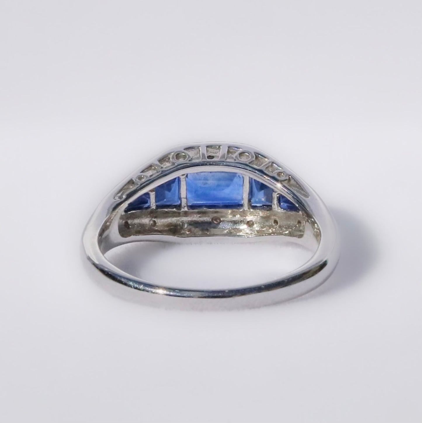 Art Deco Inspired 9ct White Gold Sapphire and Diamond Ring - SIZE O