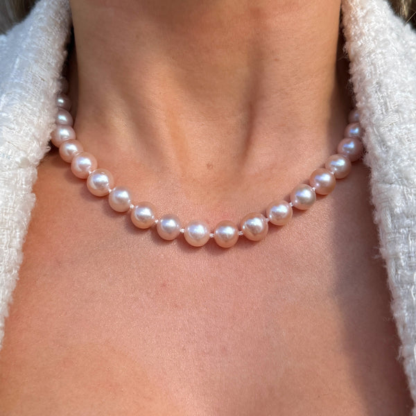 Handmade Pink Freshwater Pearl 9ct Gold Beaded Necklace