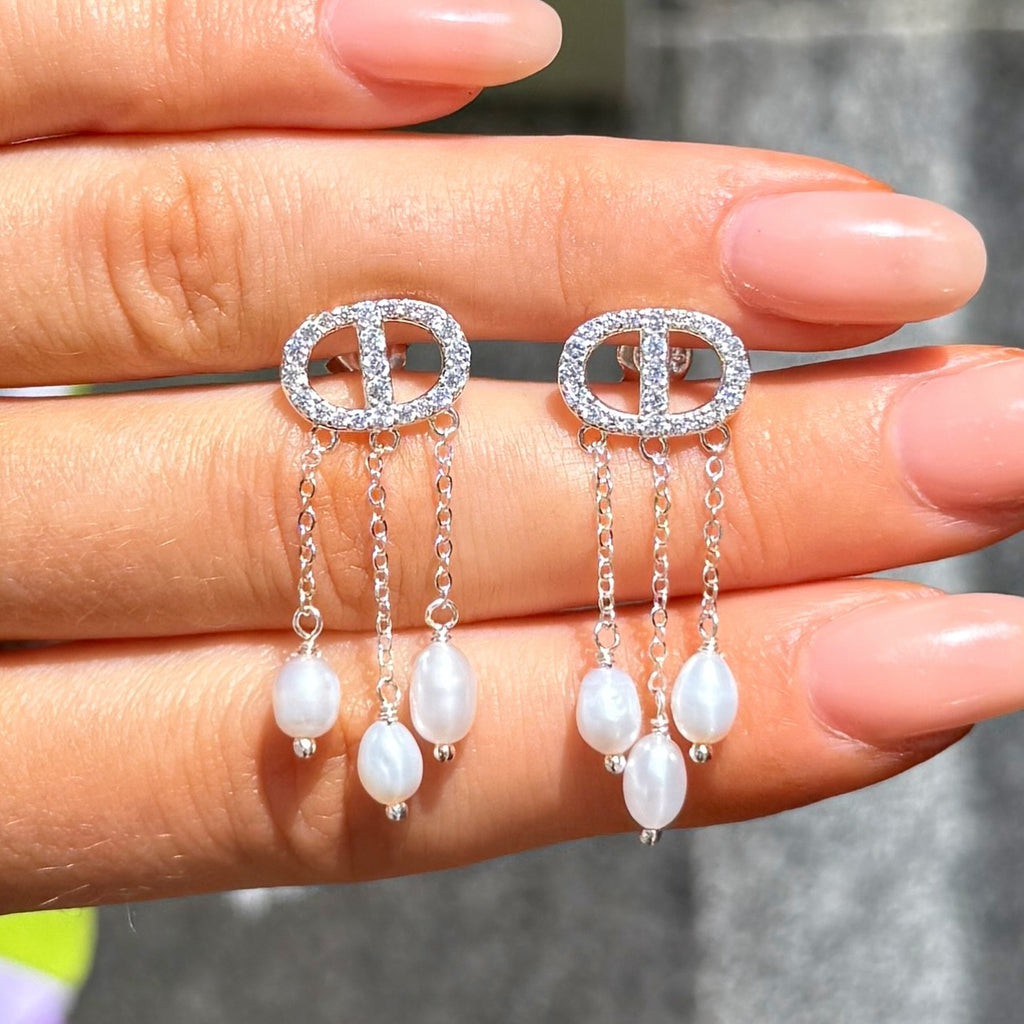 Freshwater Pearl & Cubic Zirconia Halo Sterling Silver Stud Earrings