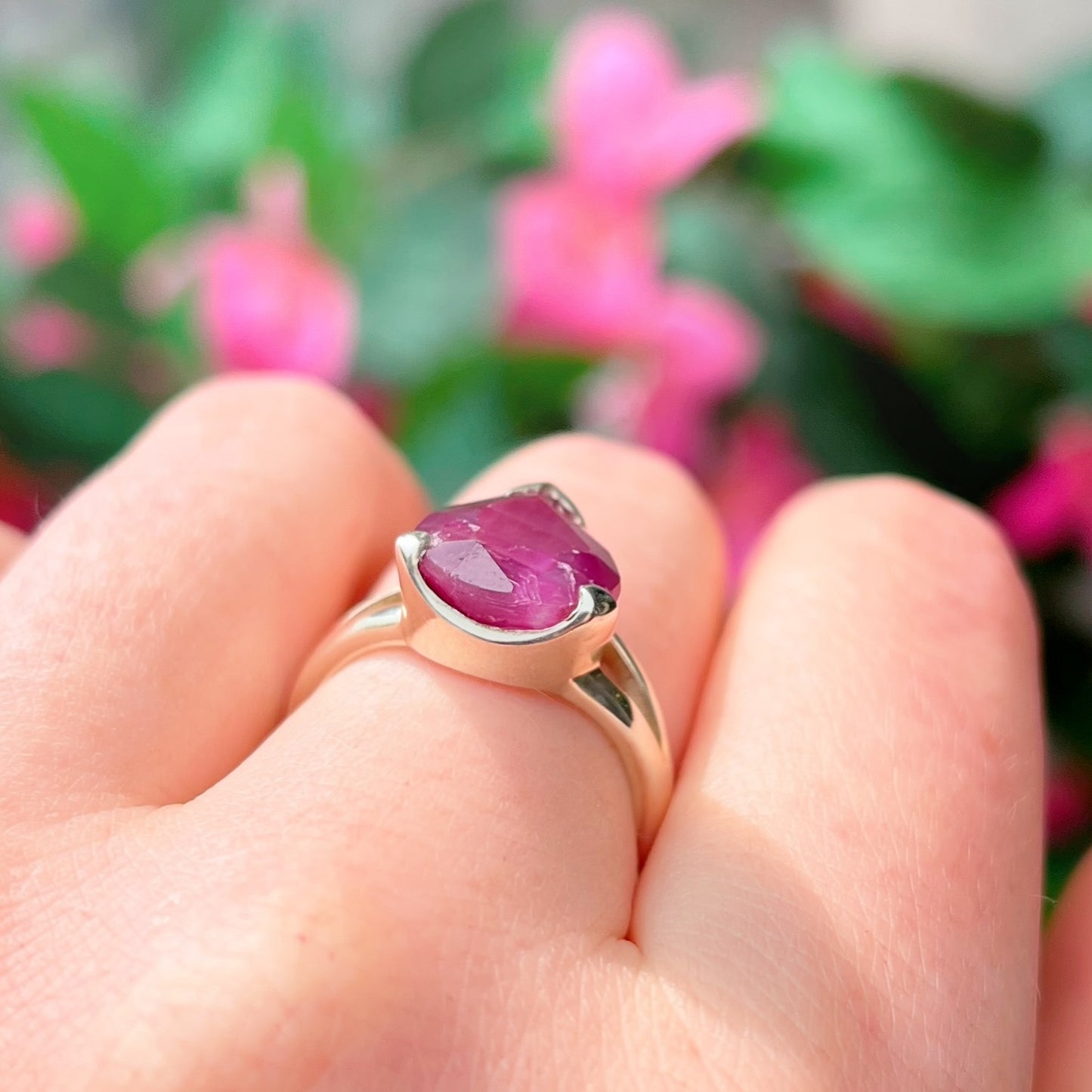 Chunky Sterling Pear-Cut Ruby Ring - Size P ½