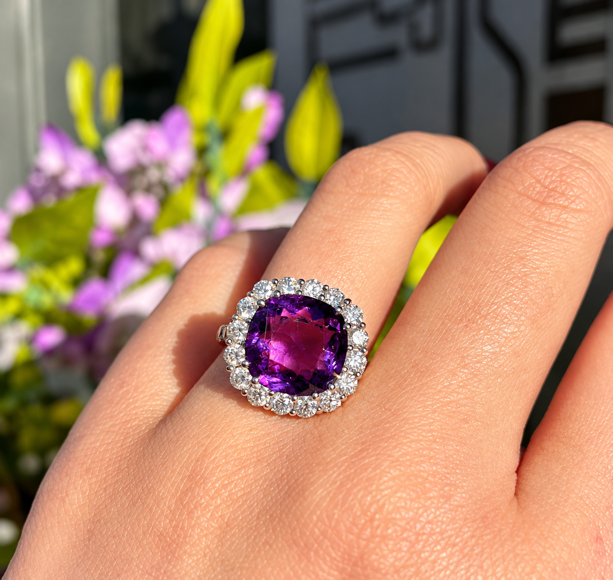 'The Elizabeth' Amethyst and Diamond 18ct White Gold Dress Ring | Size N ½