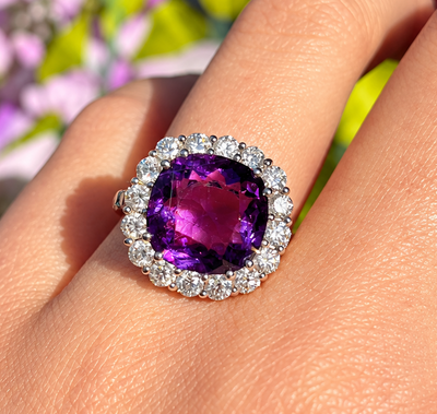 'The Elizabeth' Amethyst and Diamond 18ct White Gold Dress Ring | Size N ½