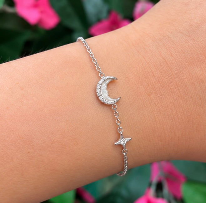 Mother of Pearl Crescent Moon Sterling Silver Bracelet | Ania Haie