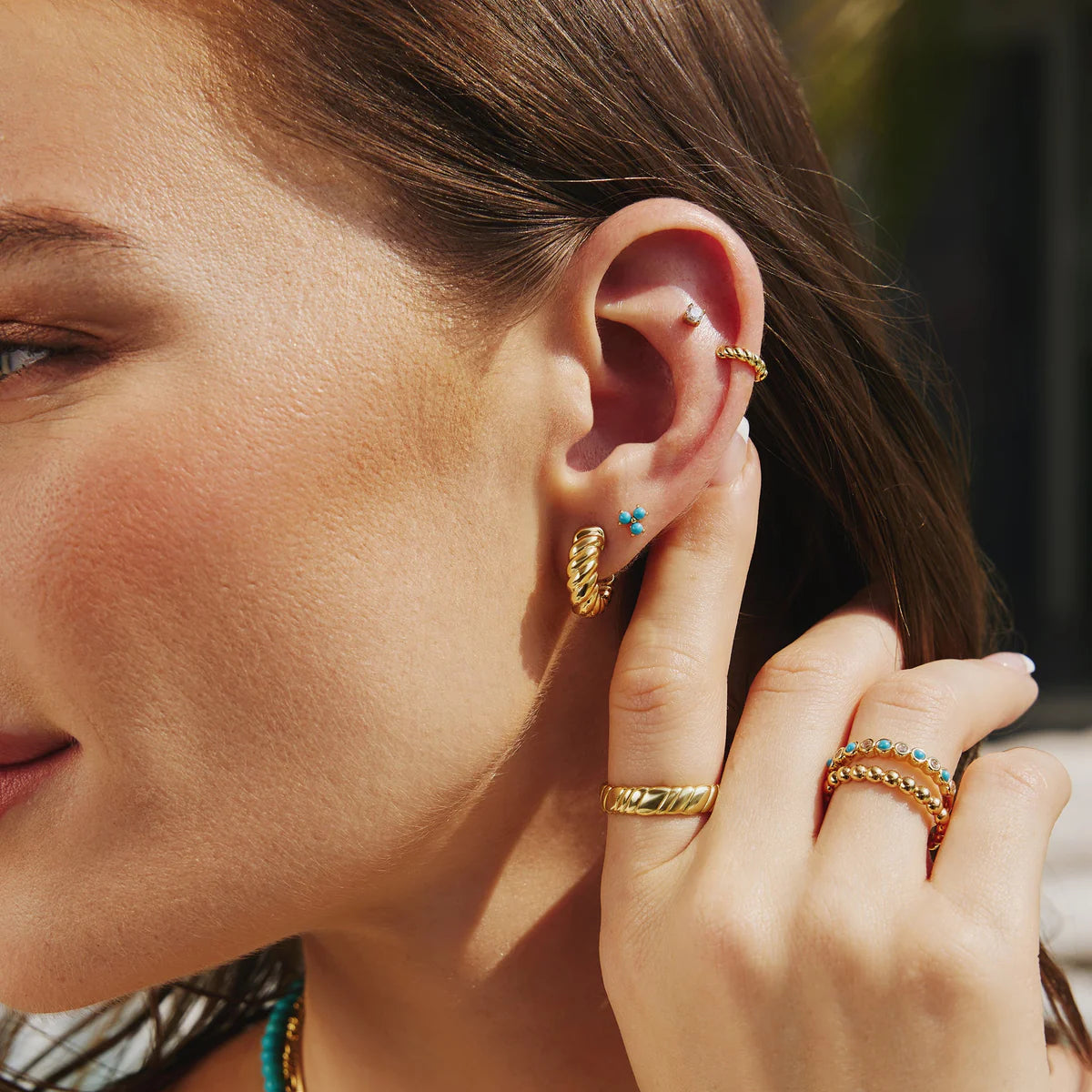 Ania Hae Gold & Turquoise Lotus Stud Earrings