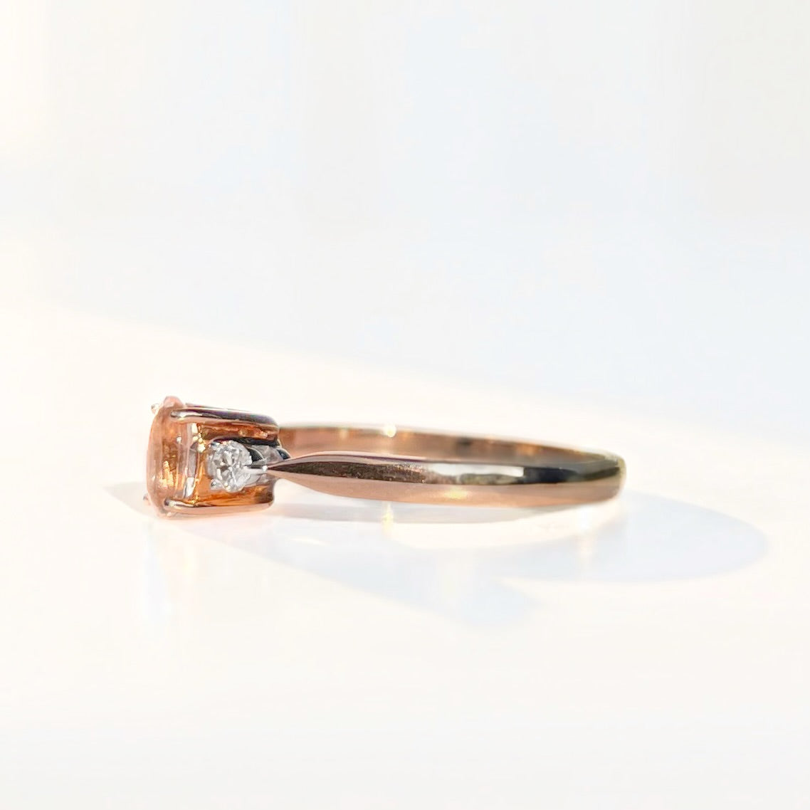 Morganite and Diamond 9ct Rose Gold Trilogy Ring | Size M ½
