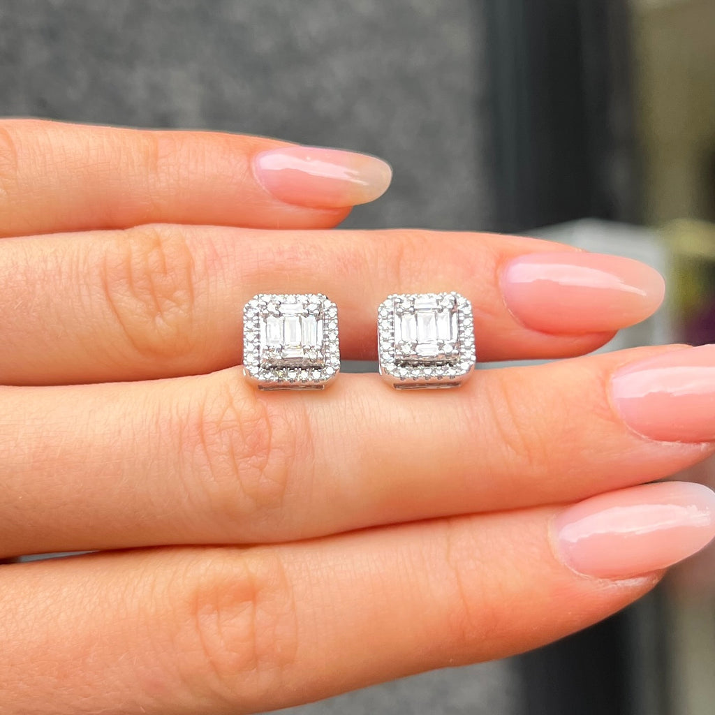 Square Diamond 9ct White Gold Stud Earrings