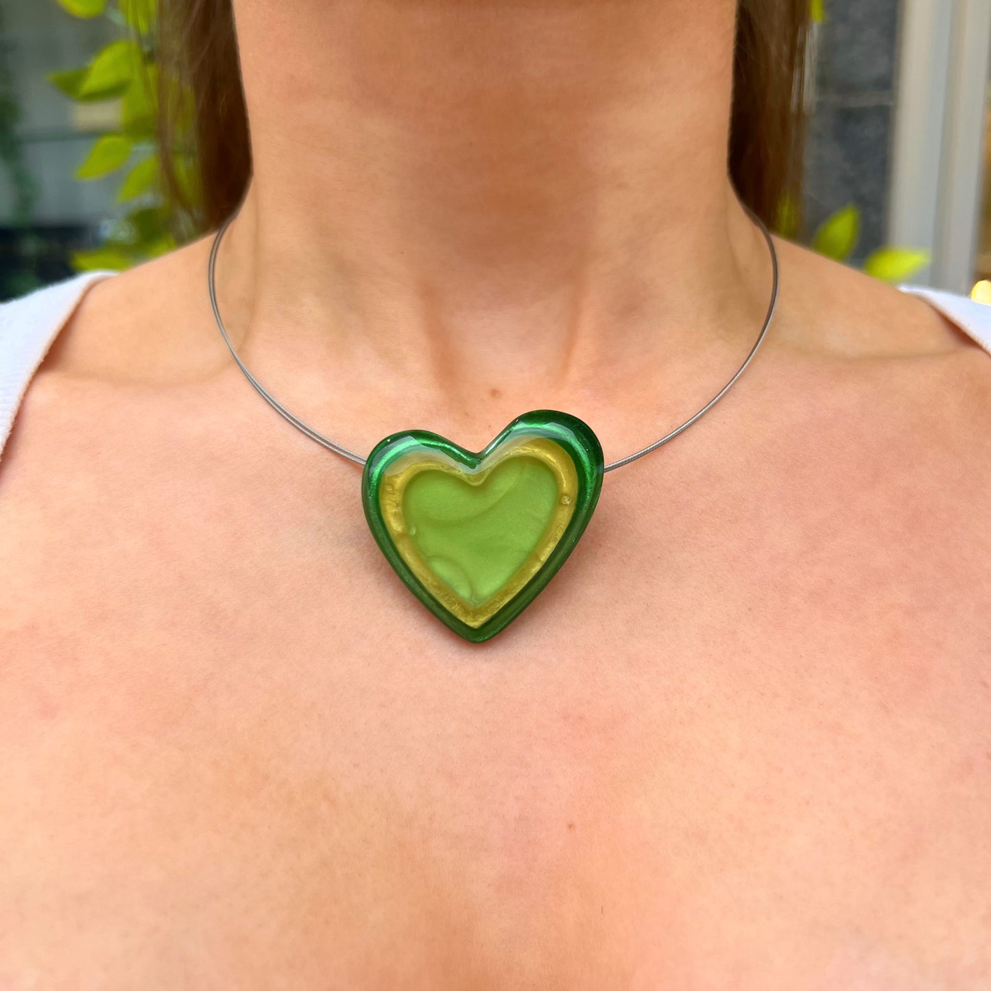 ‘Watch This Space’ Green Love Heart Necklace