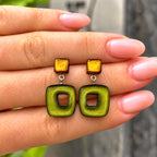 Pre-Order | Pistachio Hollow Square Drop Earrings | Watch This Space