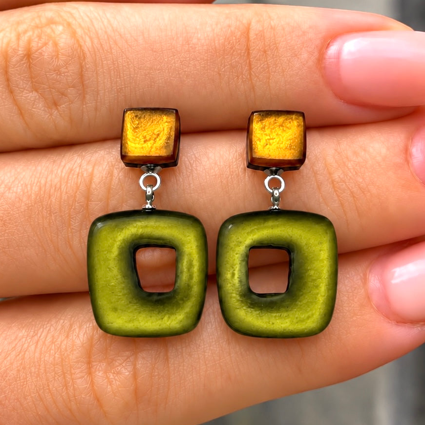 Pre-Order | Pistachio Hollow Square Drop Earrings | Watch This Space
