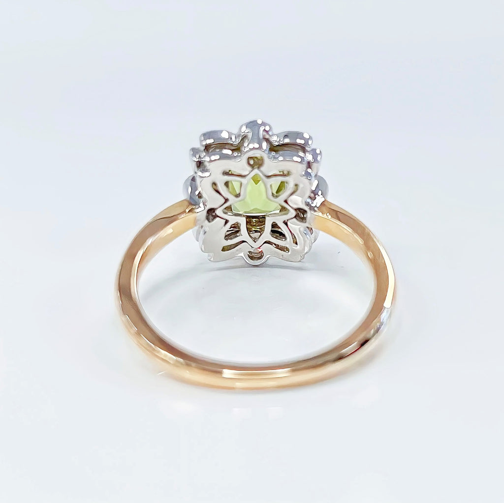 Nature Inspired Peridot and Diamond 9ct Yellow Gold Ring | Size N