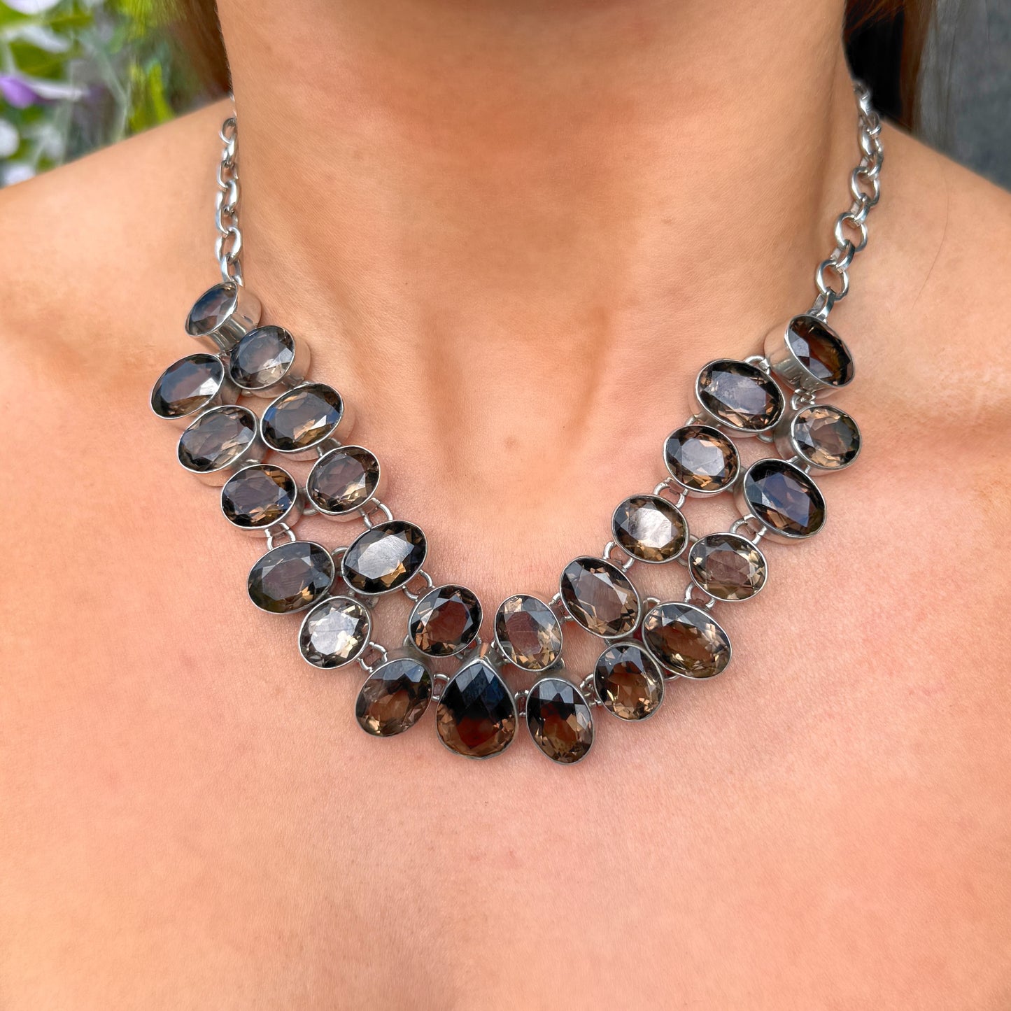 Smoky Quartz Sterling Silver Statement Gemstone Necklace