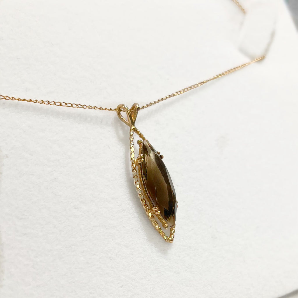 Vintage Smoky Topaz 9ct Yellow Gold Navette Shaped Necklace