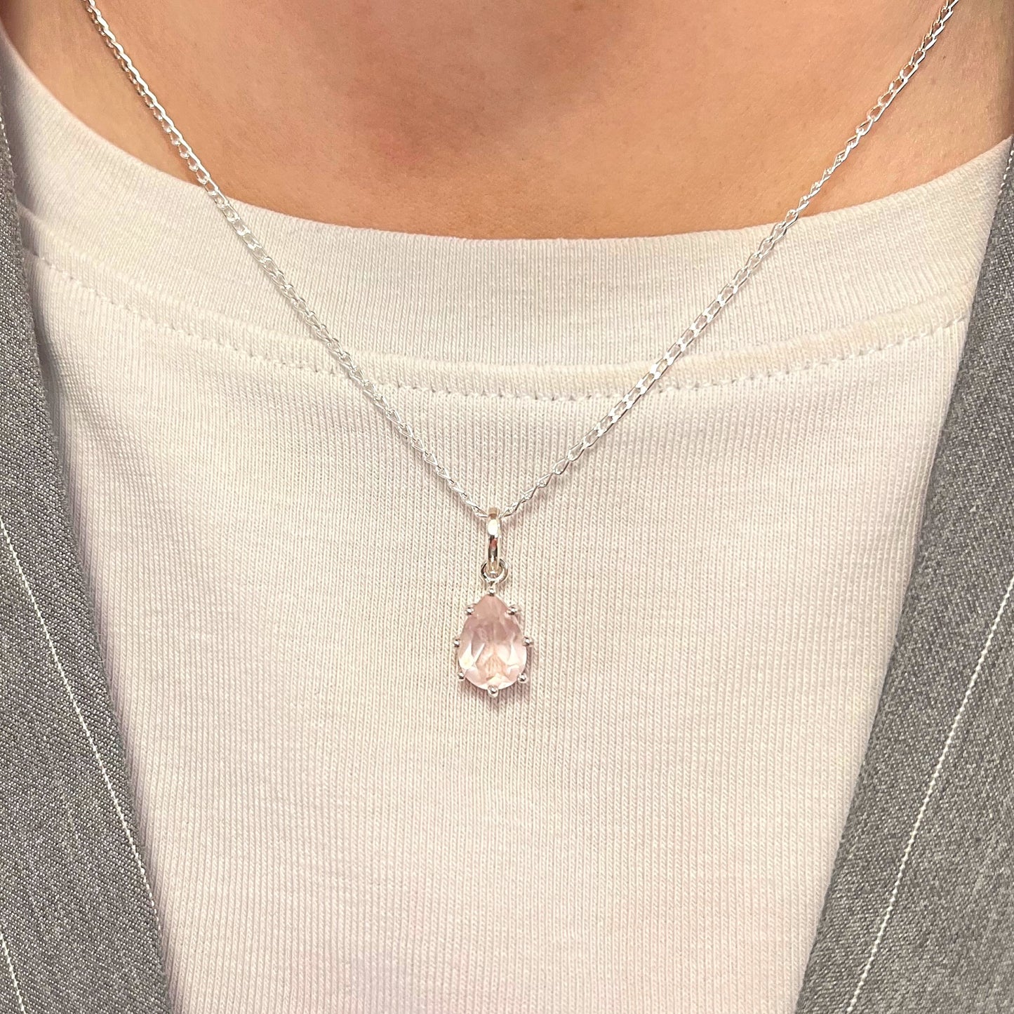 Pink Rose Quartz Sterling Silver Necklace