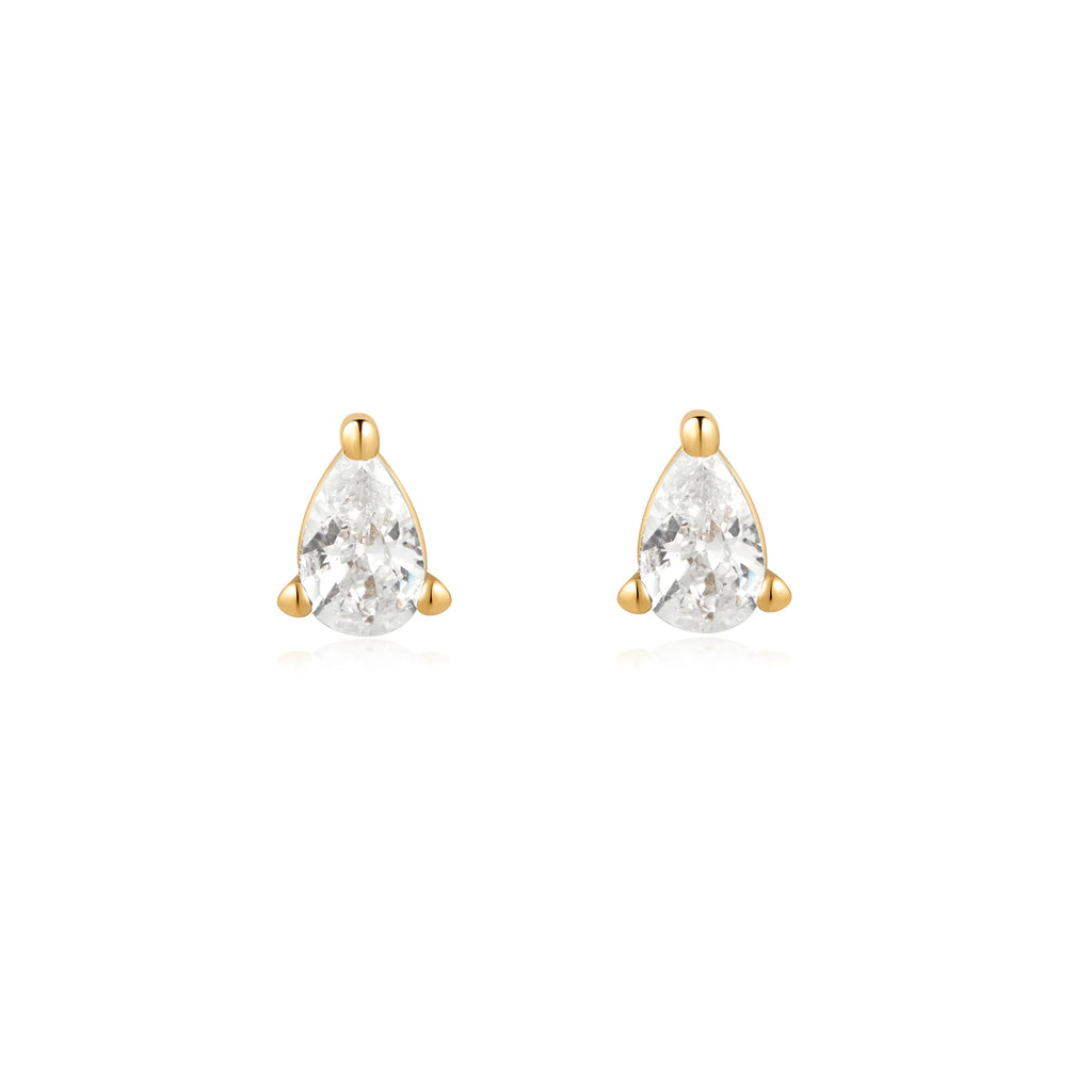 14ct Gold Plated Pear Cubic Stud Earrings | Ania Haie