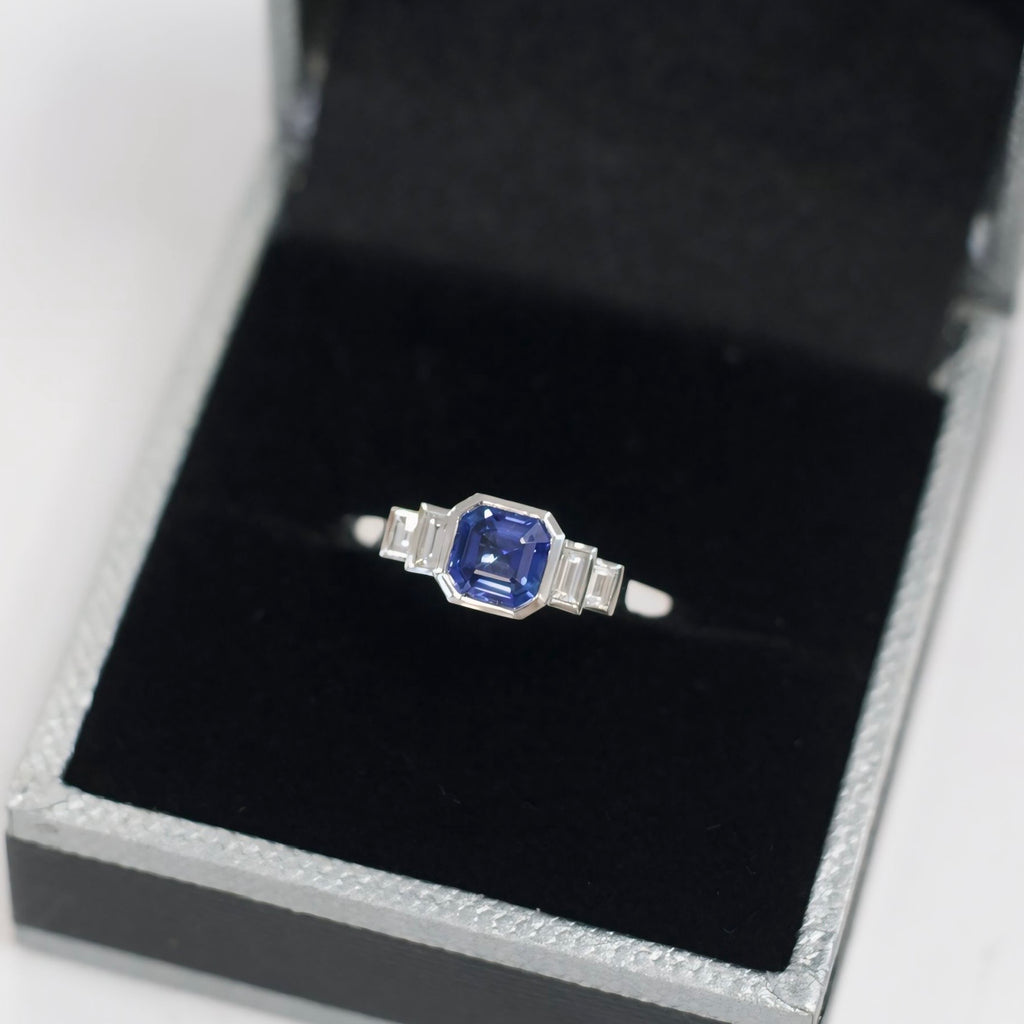 Sapphire and Diamond Platinum Ring | Size M ½