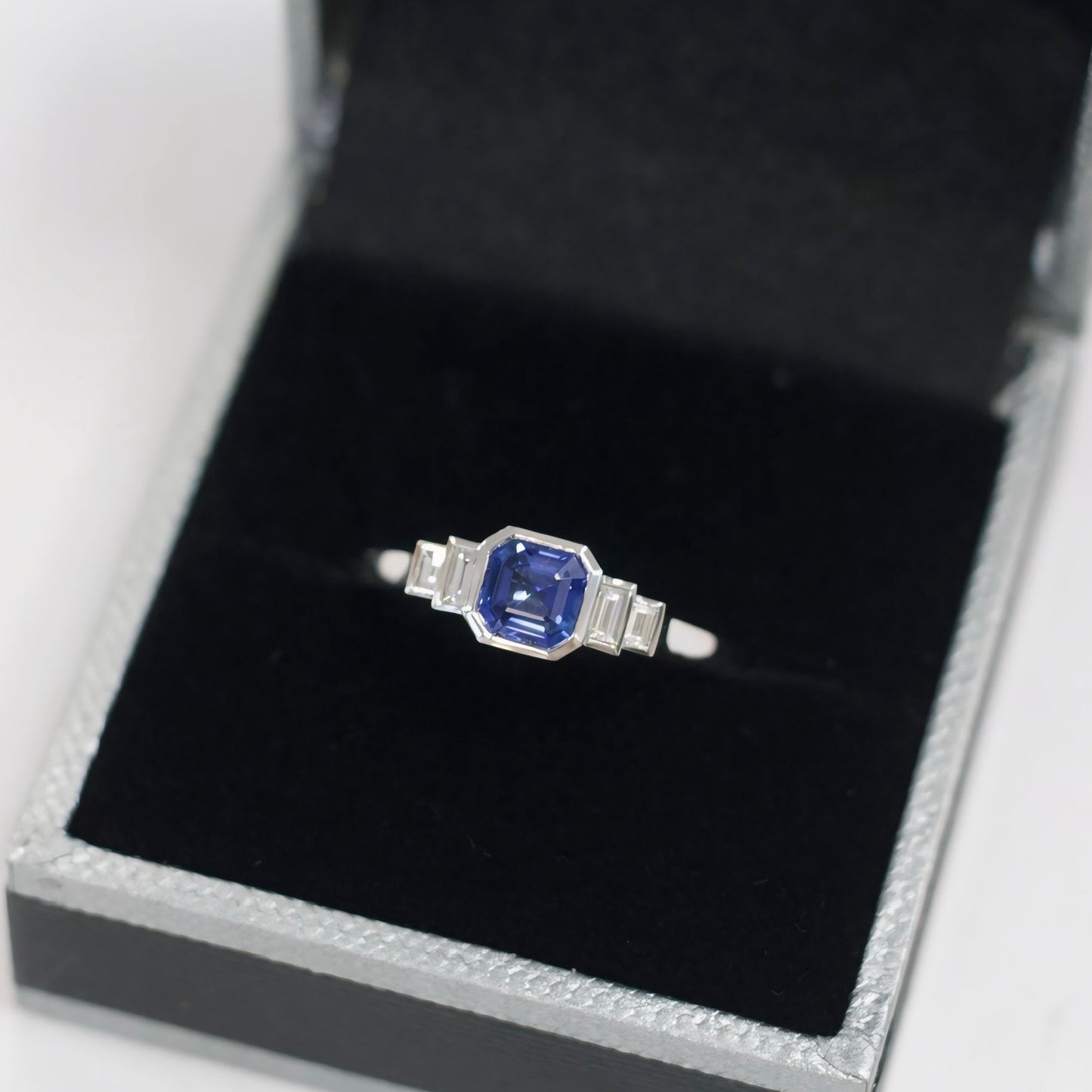 Platinum Sapphire and Diamond Ring - Size M ½