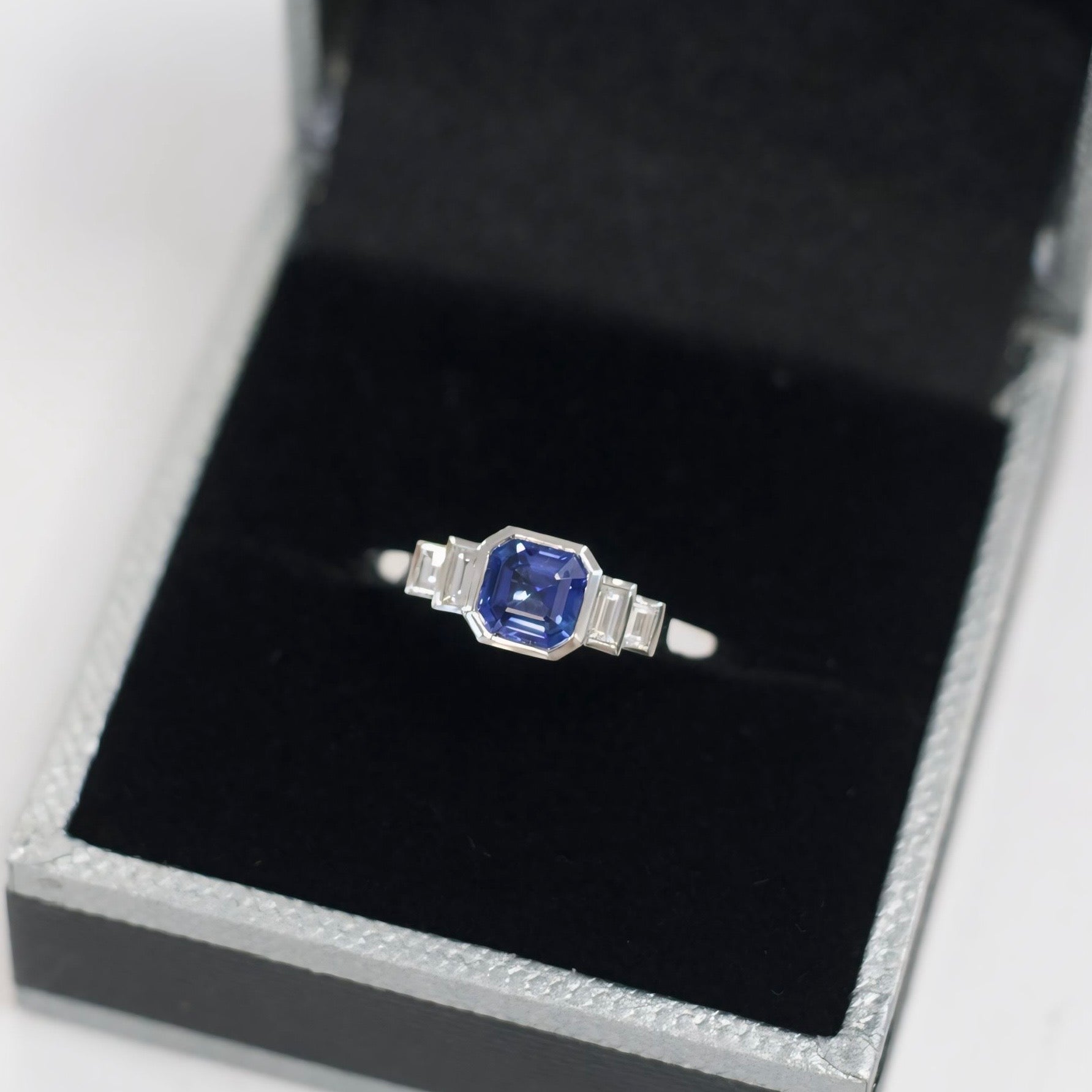 Sapphire and Diamond Platinum Ring | Size M ½