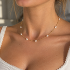 Pearl Sterling Silver Gold Plated Layering Dainty Station Necklace