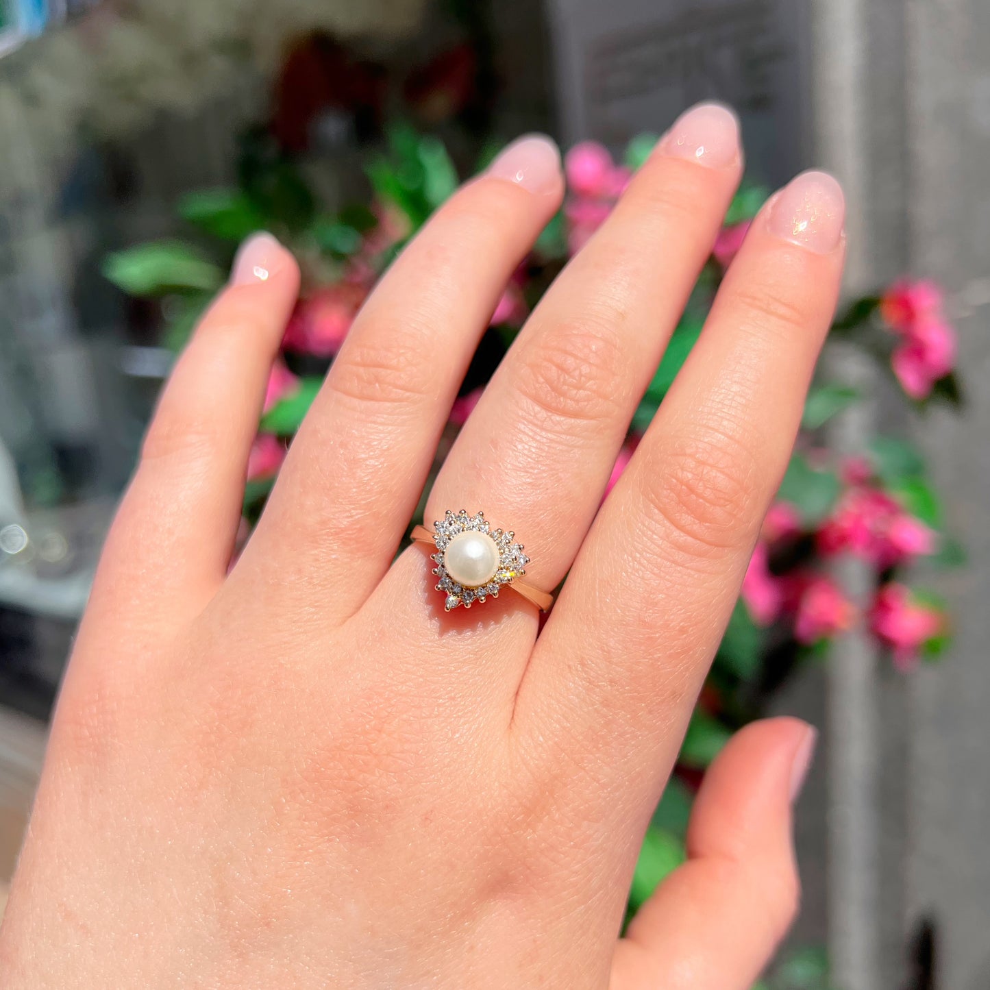 Vintage 14ct Yellow Gold Pearl and Diamond Heart Design Dress Ring - Size N