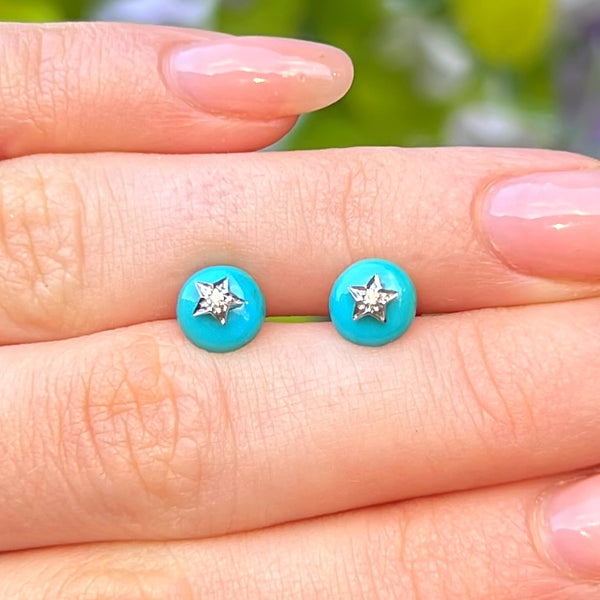 9ct Gold Dainty Turquoise & Diamond Stud Earrings