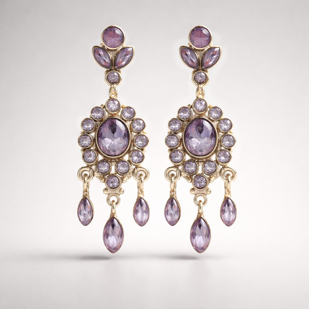 Edwardian Inspired Amethyst Sterling Silver Drop Earrings