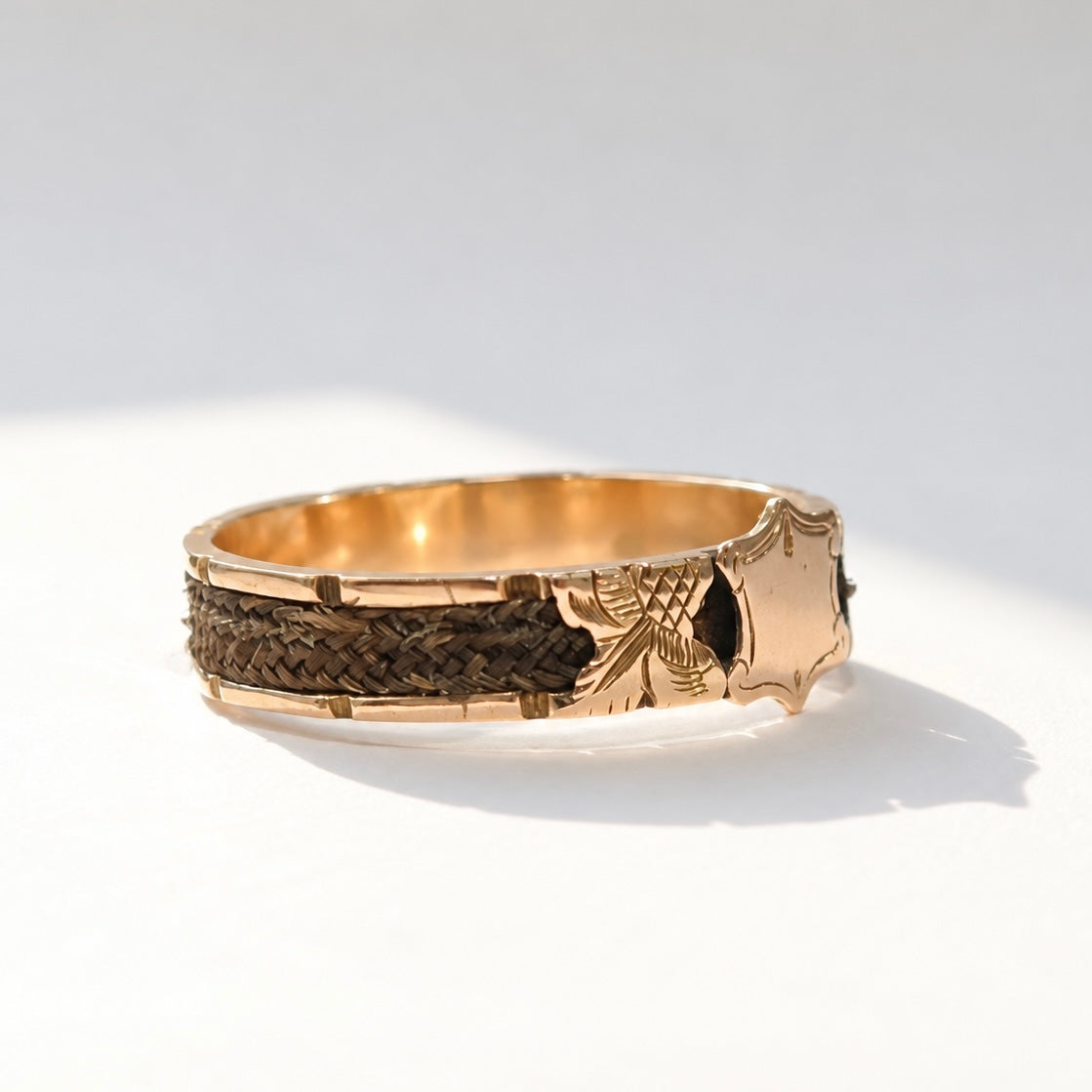 Antique Victorian Braided Hair 9ct Rose Gold Mourning Ring | Size P ½