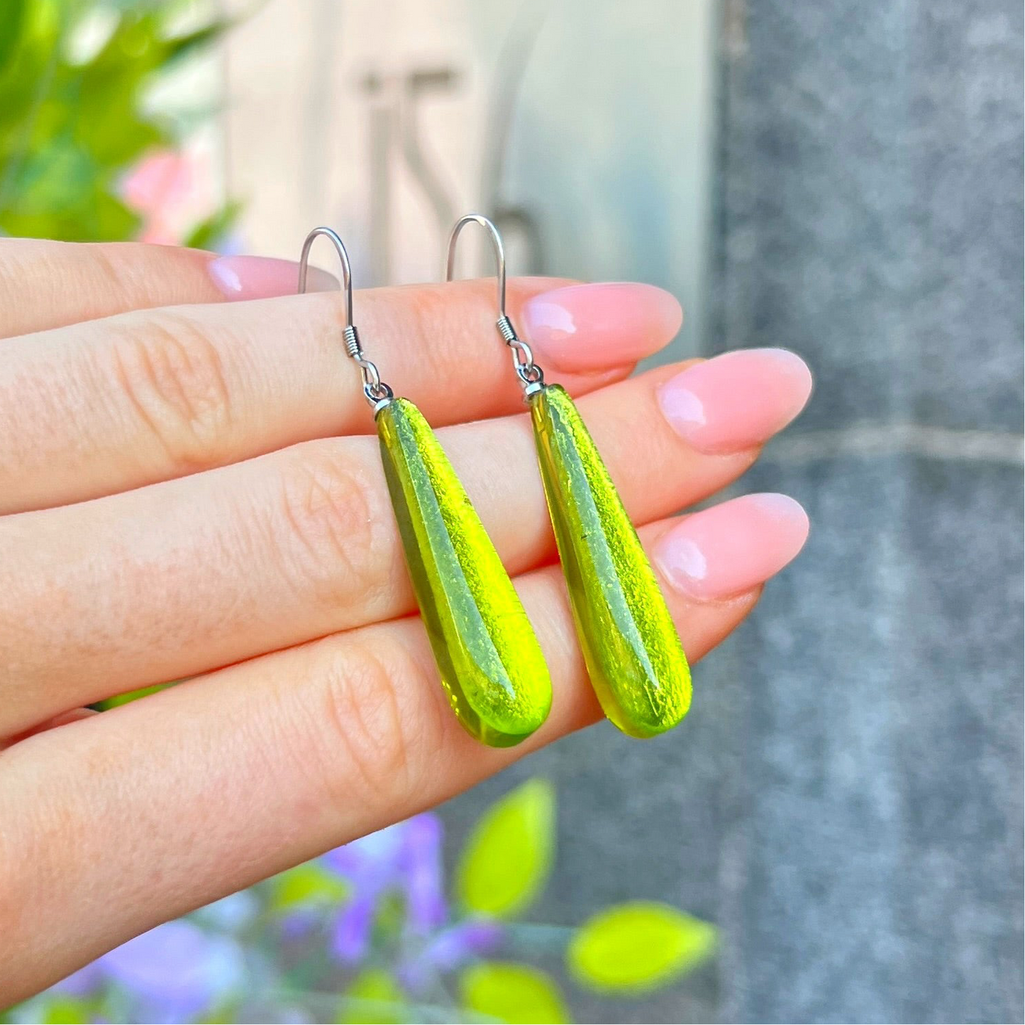 ‘Watch This Space’ Green Icicle Drop Earrings