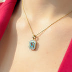 Aquamarine and Diamond Dainty Art Deco Inspired 9ct Yellow Gold Necklace