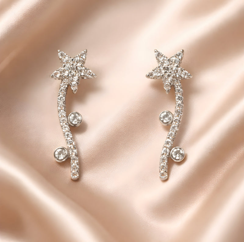 Cubic Zirconia Sterling Silver Shooting Star Stud Earrings